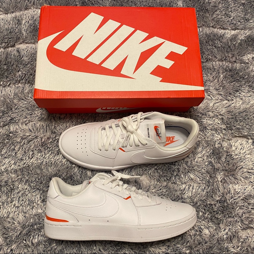 Nike Court Blanc Women’s Size 8.5 Leather White Orange Sneakers Shoes